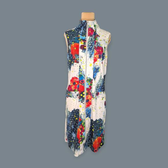 Joseph Ribkoff Abstract Floral Print Zip Front Sleeveless Dress US 8 - Picture 1 of 8